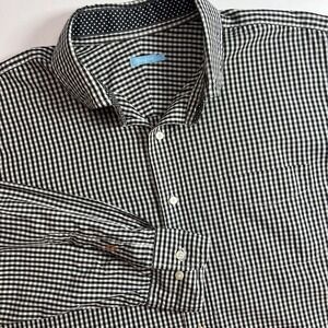 J Mclaughlin Mens Size Large Black/White Check Button Down‎ Soft Cotton Shirt